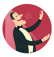 opera singer man in black suit sings in theater vector image