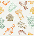 seamless pattern tequila glass and bottle salt vector image