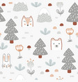 seamless pattern with cute forest animals flowers vector image vector image