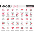 insurance flat thin red black line icon vector image vector image