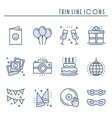 party celebration thin line icons set birthday vector image