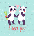 pandas couple in love banner greeting card vector image vector image