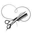 scissors comb and curl hair heart silhouette vector image