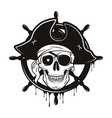 pirate emblem with steering wheel and skull vector image
