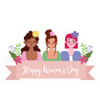 womens day young women cartoon with flowers vector image vector image