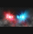 flash red and blue light police car siren in fog vector image vector image