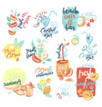 set of fresh fruit juice and drinks signs vector image