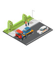 isometric car evacuating service composition vector image
