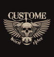 vintage skull biker with engine and wings vector image
