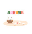 easter hunt concept with colorful eggs in basket vector image vector image