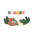 easter hunt concept with colorful eggs in basket vector image
