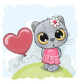 cat girl with balloon on the meadow vector image