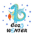 christmas card with cute green dragon year vector image vector image