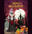 halloween on graveyard dracula and castle treats vector image