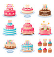 cartoon cakes colorful delicious desserts vector image vector image