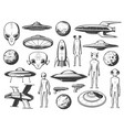 aliens extraterrestrial spaceship and planet icon vector image