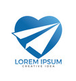 paper plane heart shape logo design vector image