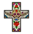 cross with winged sugar skull isolated on white vector image vector image