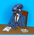 alien boss talking by phone pop art vector image vector image