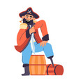 one leg pirate with wooden barrels of rum kegs vector image