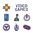 set doodle icons related to computer games vector image