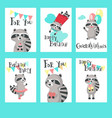 raccoon birthday cards template set vector image vector image