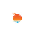 sunset and seagulls in beach logo design vector image