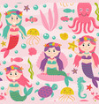 seamless pattern pink with mermaid vector image vector image