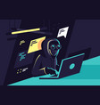 flat young hacker programmer with laptop hacks vector image