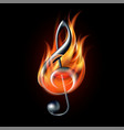 treble clef silhouette in fire flames flaming vector image vector image