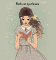 portrait of a young woman with book vector image vector image