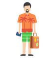 man in vacation shirt with passport and travel bag vector image