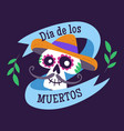 mexican male skull label with a ribbon vector image