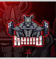 rhino muscle barbel mascot design vector image