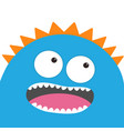 blue monster head with two eyes teeth tongue vector image