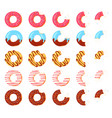eaten donut bitten chocolate donuts pink icing vector image