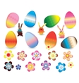 easter set of colorful rabbits eggs and flowers vector image