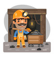 cartoon miner with pickaxe in front mine vector image