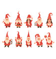 christmas dwarfs adorable gnomes in red white vector image