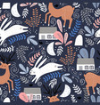seamless woodland pattern with deer bunny vector image