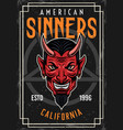 devil head vintage colored poster with text vector image vector image