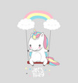 cute baby unicorn swing rainbow print poster vector image vector image