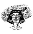 young woman with planets double exposure future vector image
