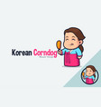 cute korean girl in hanbok eating corndog vector image vector image