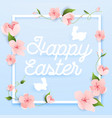 happy easter greeting card with flowers and rabbit vector image