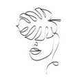 woman face with monstera leaves one line drawing vector image