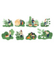 set farming activities for a farmer and wife vector image vector image
