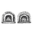 warm fire in the stone fireplace firewood burns vector image