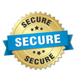 secure 3d gold badge with blue ribbon vector image