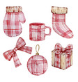 watercolor winter set christmas bow mitten vector image